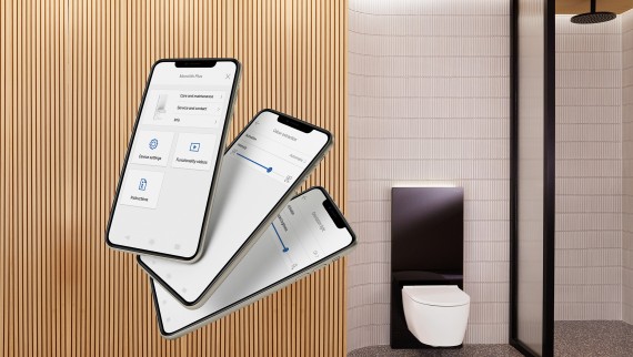 Geberit Home – za podešavanje sanitarnog modula Geberit Monolith Plus (© Geberit)