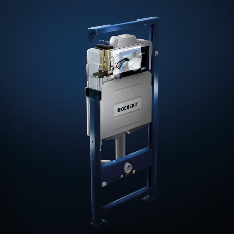 Ugradbeni vodokotlić Geberit Sigma s integriranim uređajem za higijensko ispiranje. Ugradbeni vodokotlić Geberit Sigma s integriranim uređajem za higijensko ispiranje.